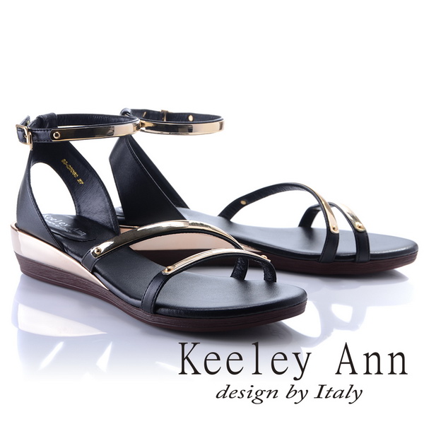 Keeley Ann美感時尚~流線質感腳踝帶楔形涼鞋(黑色832008210)