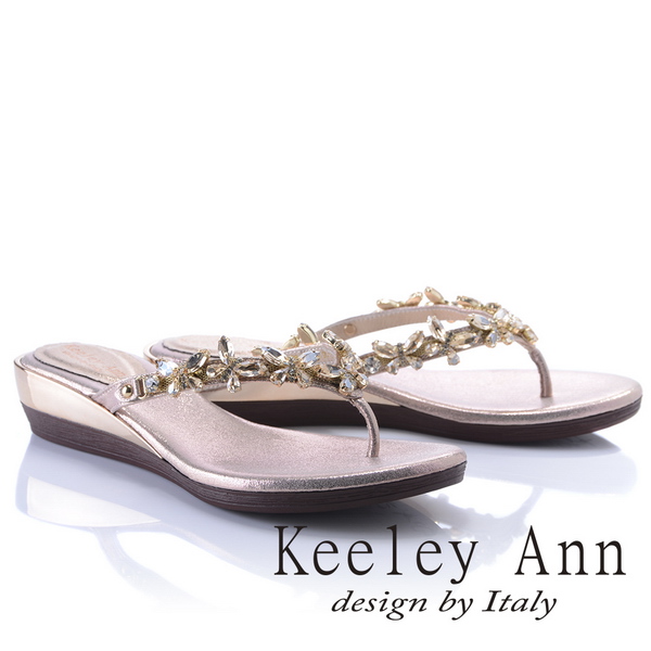 Keeley Ann優雅女神~唯美晶鑽蝴蝶楔形夾腳拖鞋(玫瑰金色831008189)
