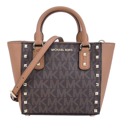 MICHAEL KORS SANDRINE STUD滿版鉚釘手提/斜背包(小/咖)