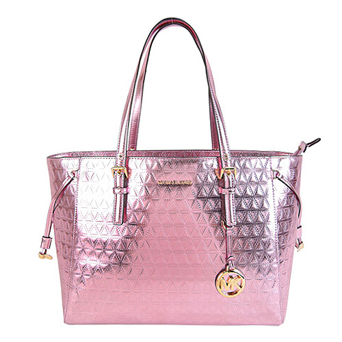 MICHAEL KORS VOYAGER金屬菱格托特包(中/粉)
