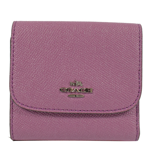 COACH 經典馬車LOGO防刮皮革簡式零錢短夾.亮紫