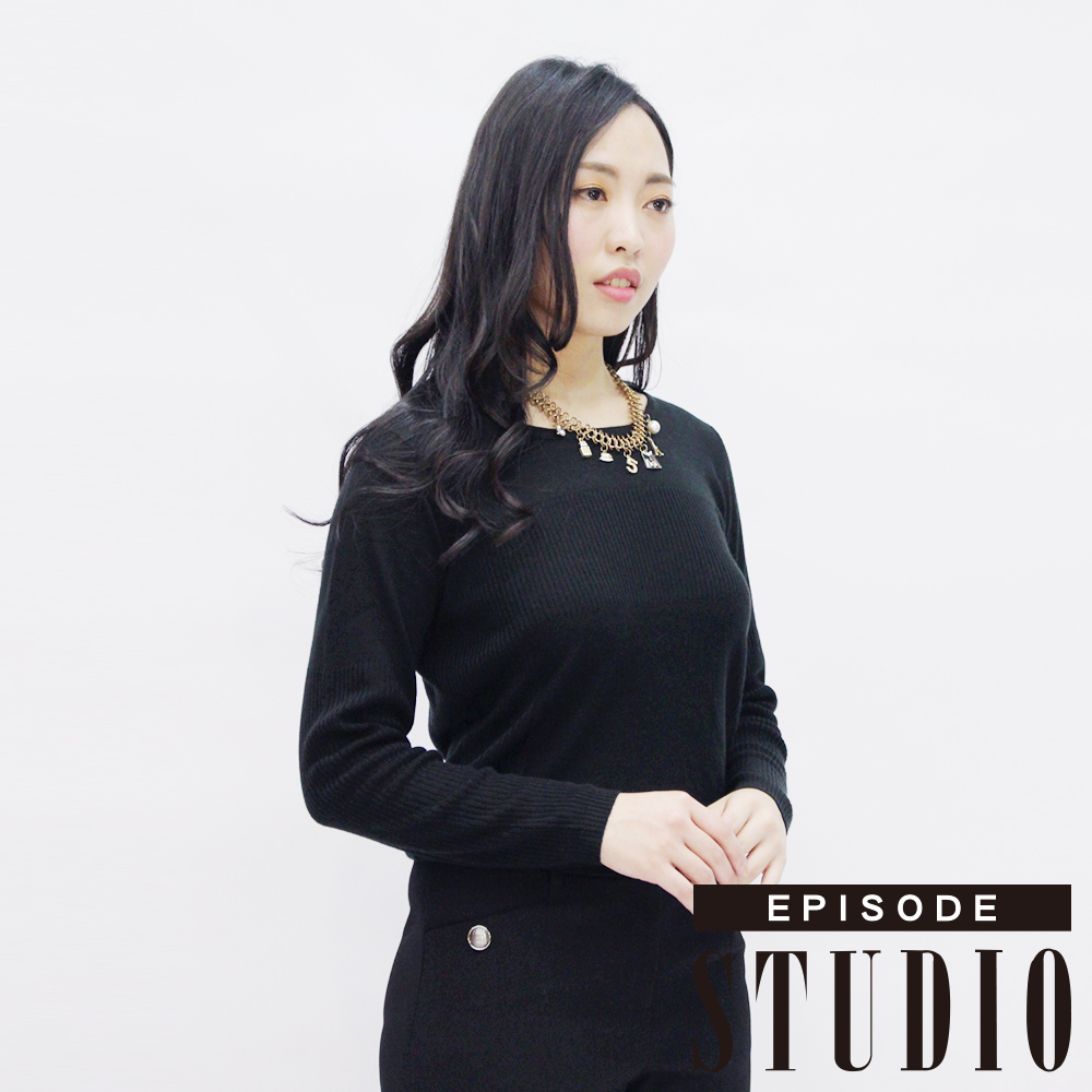 EPISODE Studio - 高質感柔美素面混羊毛上衣(黑)