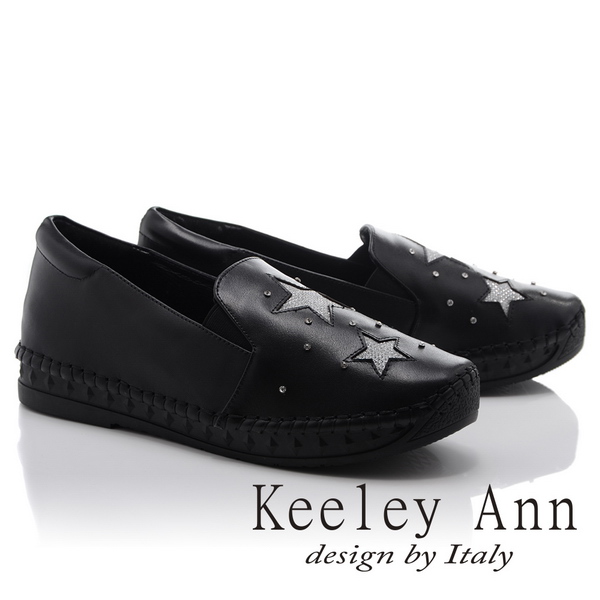 Keeley Ann率性嬉皮~太空星星編織滾邊全真皮休閒鞋(黑色836608110)
