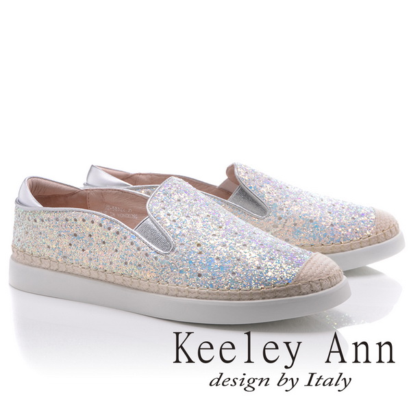 Keeley Ann炫彩奪目~亮片金蔥圓點真皮軟墊平底休閒鞋(白色825832240-Ann系列)