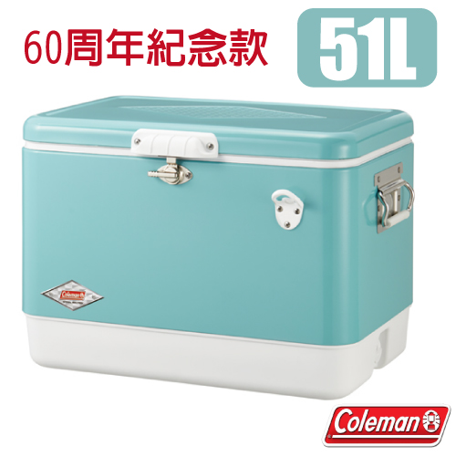 【美國 Coleman】60周年紀念款 51L 經典不鏽鋼甲冰箱.冰桶.行動冰箱/適露營.野炊.釣魚.戶外必需品/ CM-03739 美國藍