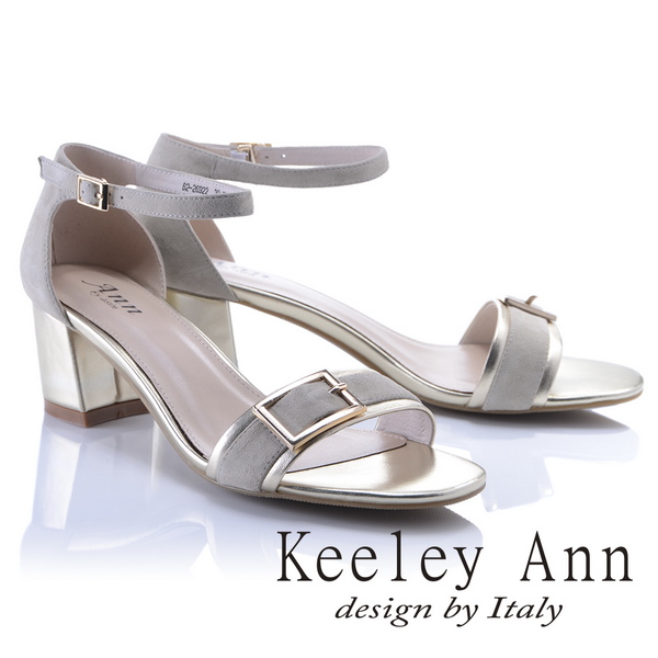 Keeley Ann氣質甜美~金屬飾釦全真皮中跟涼鞋(金色822692237-Ann系列)