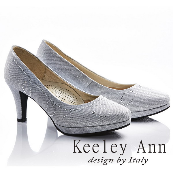 Keeley Ann宴會名媛~流線水鑽質感真皮軟墊中跟鞋(銀色835198127)