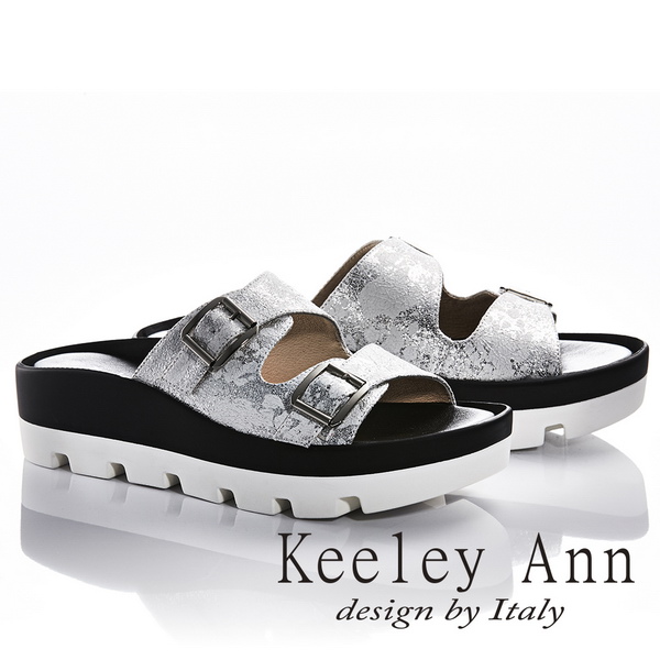 Keeley Ann美式嬉皮~個性暈染真皮軟墊厚底拖鞋(白色831033140)