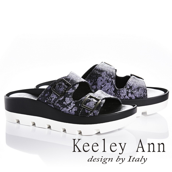 Keeley Ann美式嬉皮~個性暈染真皮軟墊厚底拖鞋(黑色831033110)