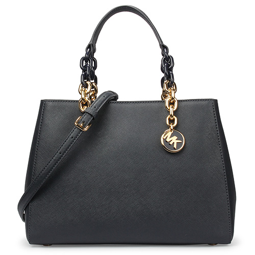 MICHAEL KORS Cynthia 防刮皮革鍊帶三層肩斜背二用包-海軍藍