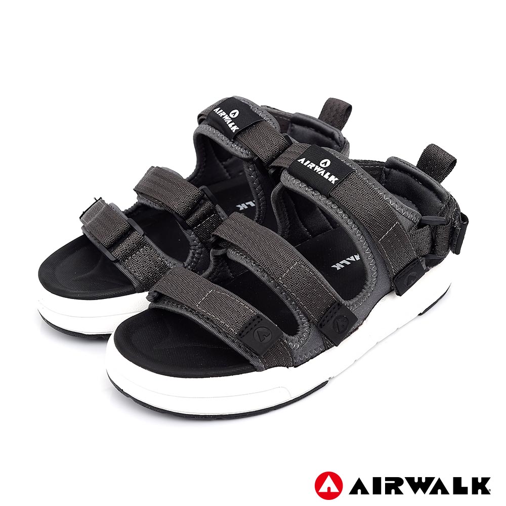 【美國 AIRWALK】魔鬼氈增高二穿式涼鞋-情侶款(深灰)