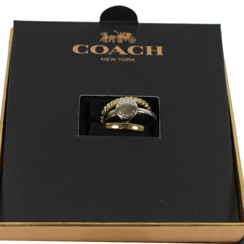 COACH 時尚新款經典LOGO金銀混和圓形三環戒指