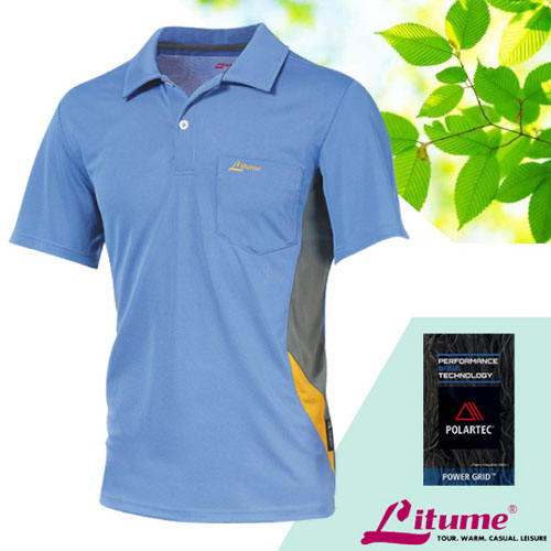 【意都美 Litume】男新款 吸濕排汗快乾短袖休閒衫.POLO衫.運動上衣/Polartec Power Grid輕盈高透氣.銀纖維抗菌防臭/PS031S 藍紫