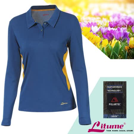 【意都美 Litume】女新款 吸濕排汗快乾長袖休閒衫.POLO衫.運動上衣/Polartec Delta乾爽高透氣.銀纖維抗菌防臭/PS039S 橘紅