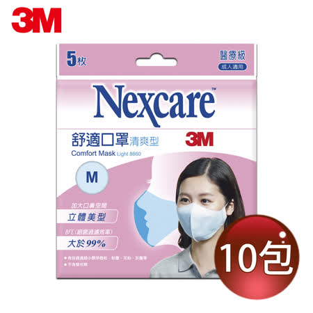 3M Nexcare清爽型舒適口罩-M(5片包)共10包(50片)