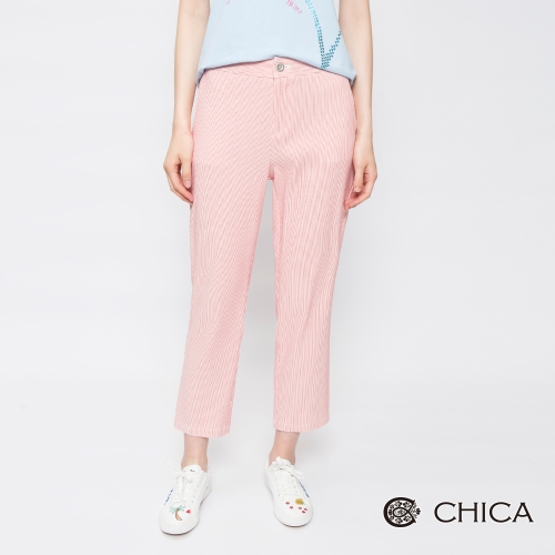CHICA 繽紛春日細條紋九分直筒褲(2色)
