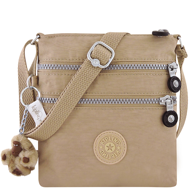 KIPLING 波紋小型三層斜背包-卡其色