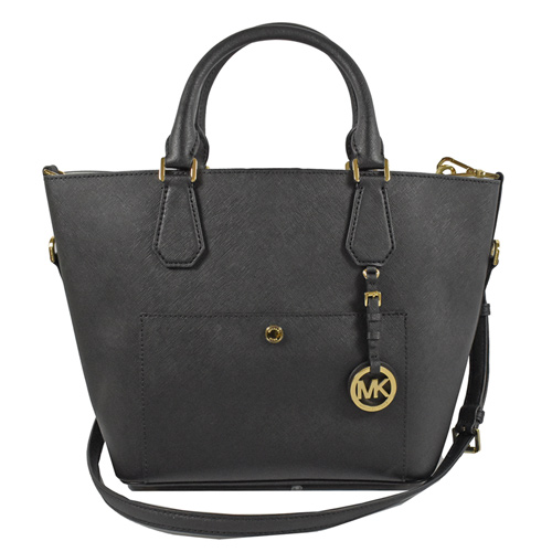 MICHAEL KORS 經典LOGO吊飾防刮前口袋手提兩用包.黑