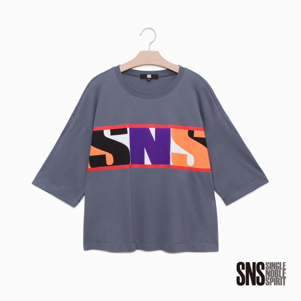 SNS 玩酷女子撞色字母設計寬版上衣(3色)