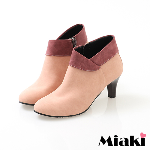 【Miaki】踝靴.春夏韓系撞色高跟包鞋 (粉色)