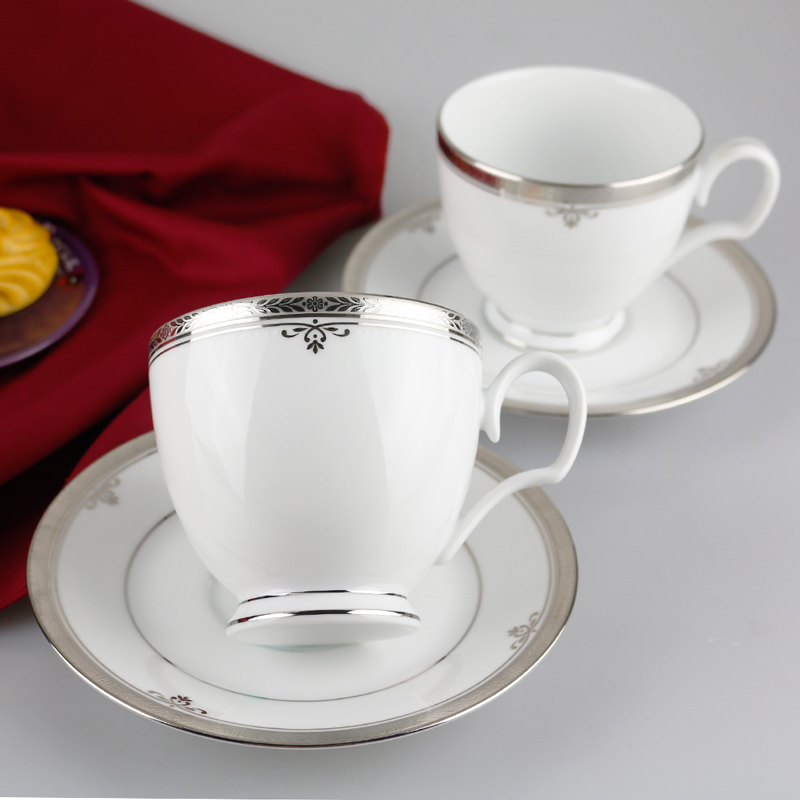 日本Noritake 
鉑金漢銀邊茶咖啡對杯組
