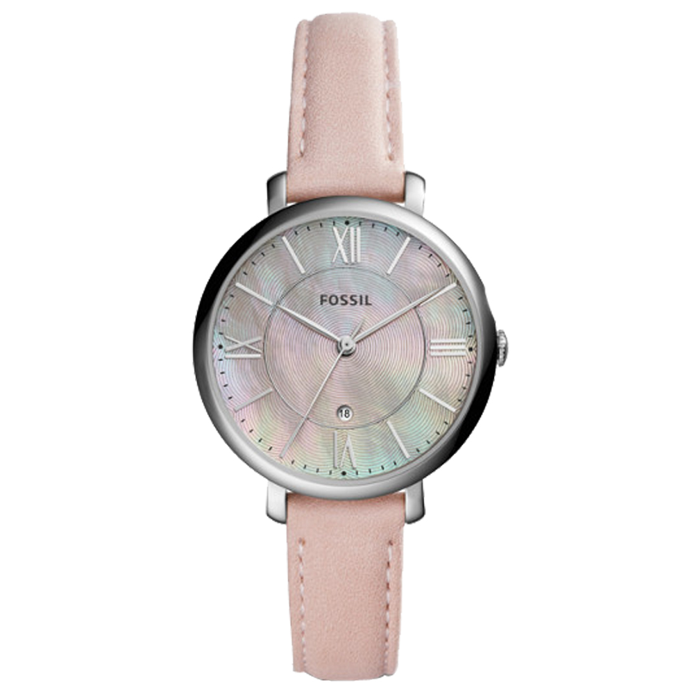 FOSSIL 石英女錶 皮革錶帶 珍珠貝波紋錶面 防水 日期顯示 ES4151