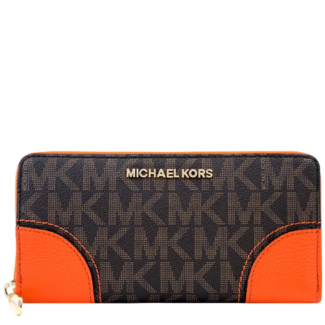 MICHAEL KORS 防刮牛皮LOGO拉鍊長夾-橘色