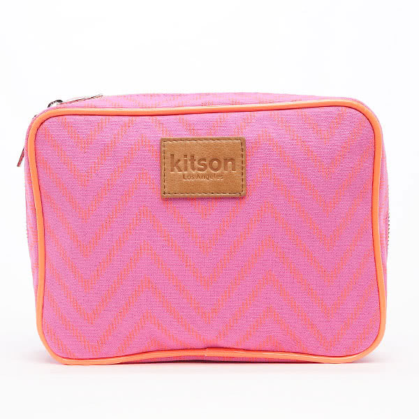 Kitson 螢光滾邊山形帆布化妝包(L-Pink)