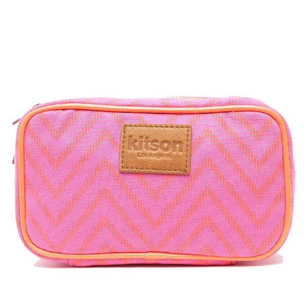 Kitson 螢光滾邊山形化妝包(S-Pink)