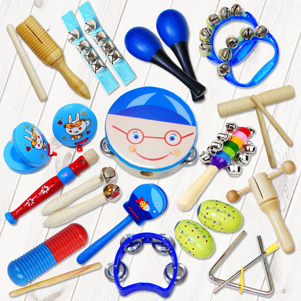 【美佳音樂】奧福打擊樂器/兒童樂器 16件組(含袋)-藍色男孩