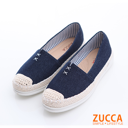 ZUCCA【z6320be】編織縫線平底包鞋-藍色