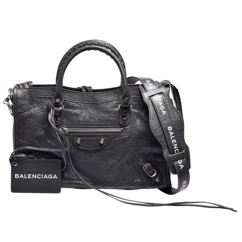 BALENCIAGA CITY 
亮銀釦斜背機車包
