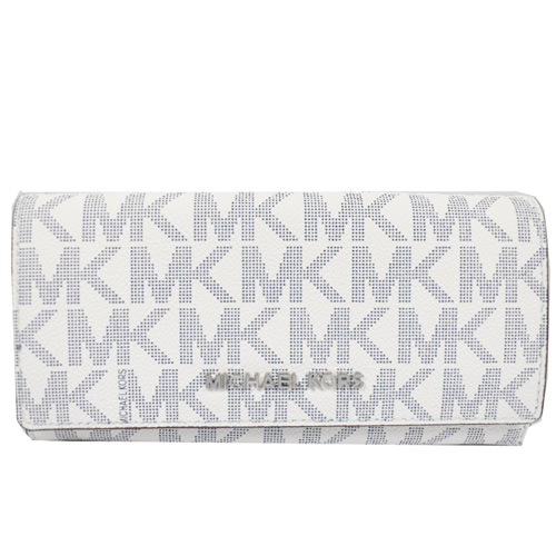 MICHAEL KORS 經典銀字LOGO PVC扣式長夾.藍白