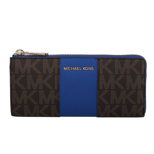 MICHAEL KORS- 金字防刮LOGO L型拉鍊長夾(咖/寶藍)
