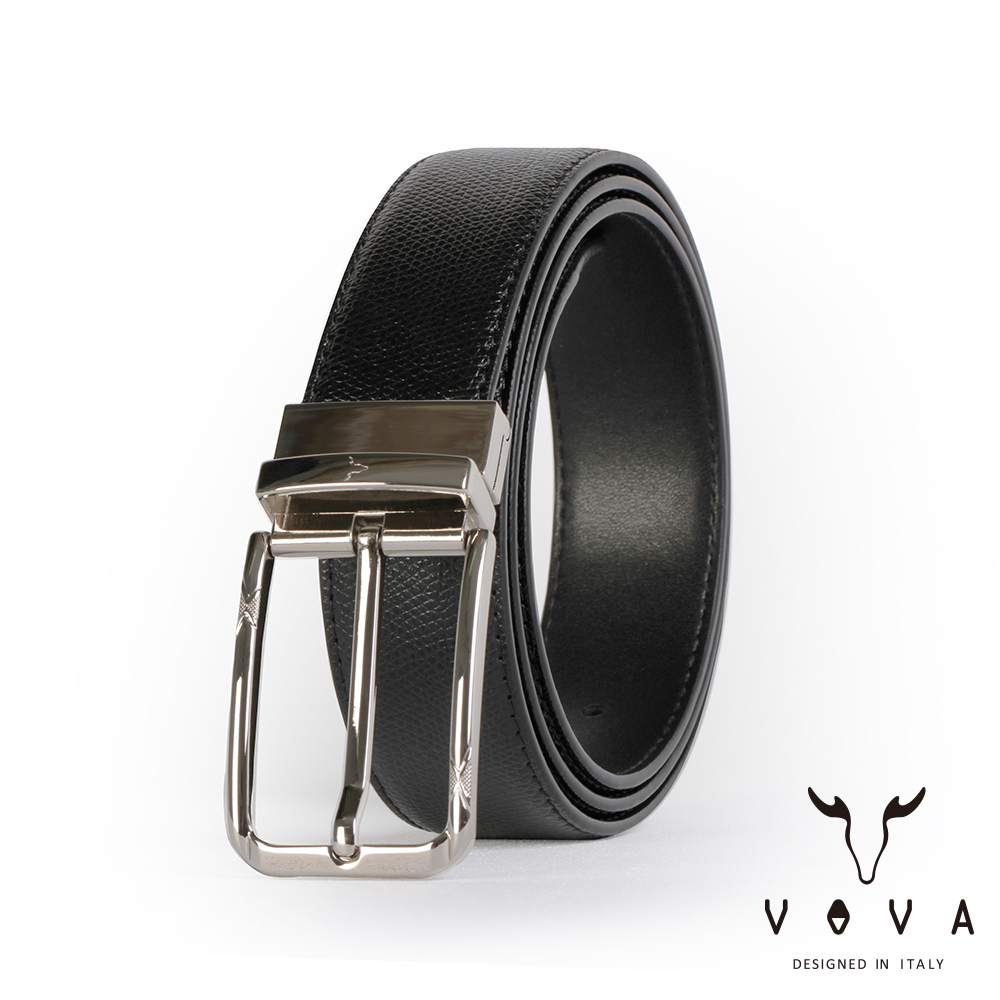 VOVA 紳士方頭穿針式可旋轉蛇紋皮帶（銀色） VA003-002-NK