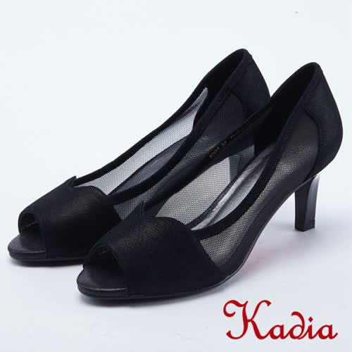 kadia.羊皮拼接網狀魚口高跟鞋(8007-91黑色)