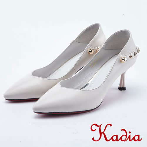kadia.真皮鉚釘飾釦尖頭高跟鞋(8013-01白色)