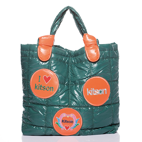 Kitson 徽章圖案鋪棉托特包 OLIVE/ORANGE