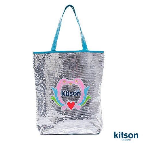 Kitson 愛心花LOGO亮片側背托特包 (長型)SILVER/BLUE