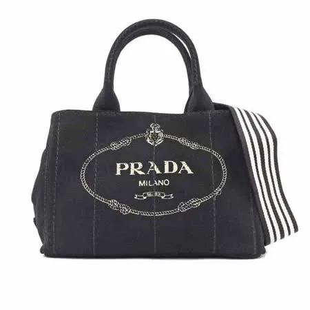 【PRADA】LOGO帆布手提/斜背二用包(黑色)