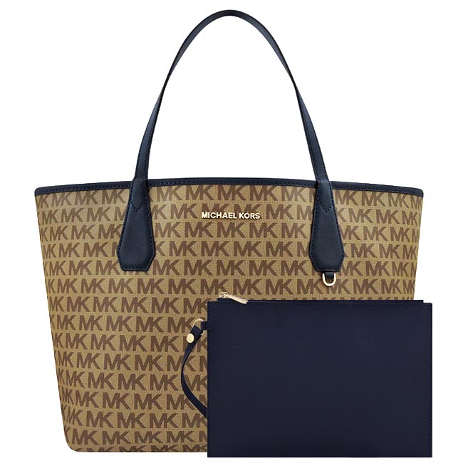 MICHAEL KORS LOGO PVC雙面托特包-大型/附手拿包(星夜藍色)