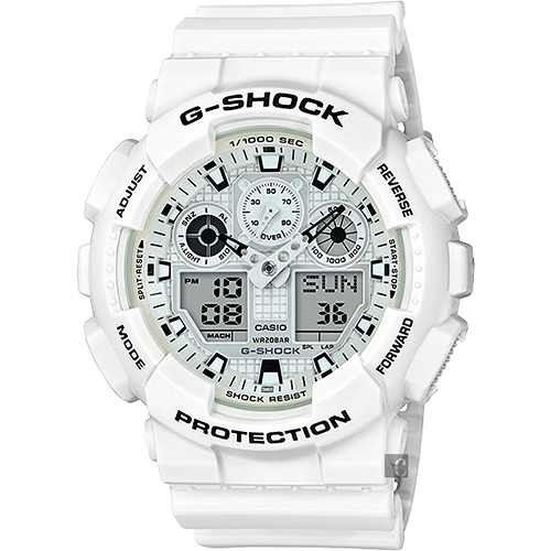 CASIO 卡西歐 G-SHOCK GA-100 人氣雙顯手錶-白 GA-100MW-7ADR / GA-100MW-7A