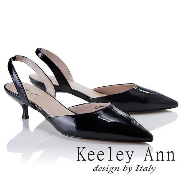 Keeley Ann俐落個性~素色漆皮質感真皮尖頭跟鞋(黑色824772610-Ann系列)
