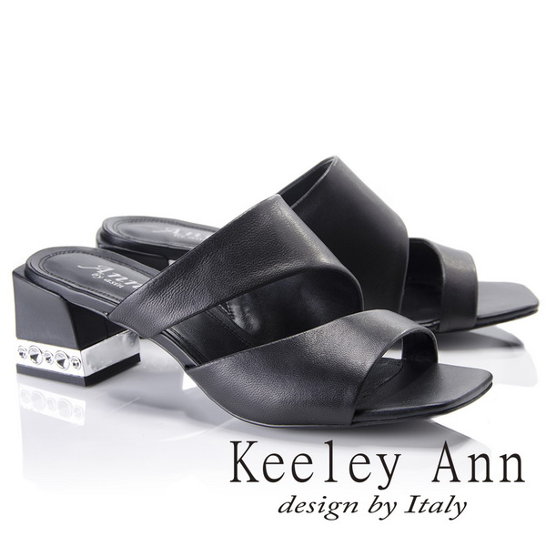 Keeley Ann美式嬉皮~極簡素面質感魚口粗跟拖鞋(黑色821772110-Ann系列)