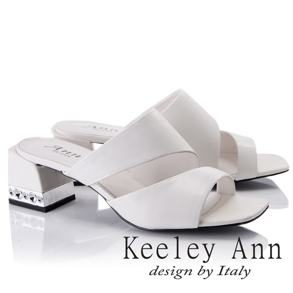 Keeley Ann美式嬉皮~極簡素面質感魚口粗跟拖鞋(白色821772140-Ann系列)