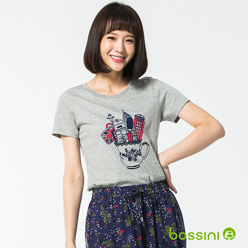 女裝-印花短袖T恤 56淺灰