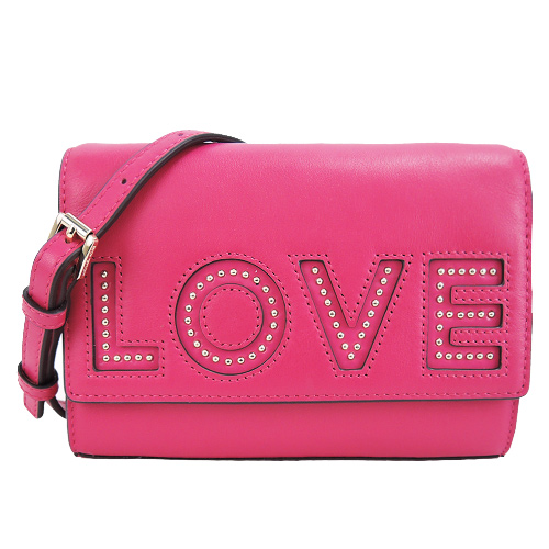 MICHAEL KORS LOVE牛皮鉚釘翻蓋斜背包(桃)