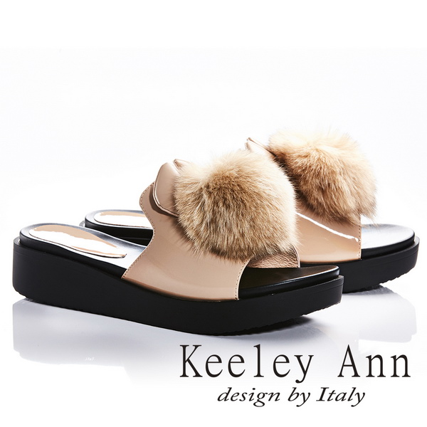 Keeley Ann俏皮甜美~毛絨兔耳造型厚底拖鞋(杏色821772206-Ann系列)