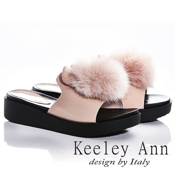 Keeley Ann俏皮甜美~毛絨兔耳造型厚底拖鞋(粉紅色821772256-Ann系列)