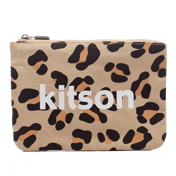 Kitson 豹紋帆布隨身包 / 化妝包-BEIGE